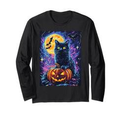 Halloween Deko Frauen Katze Kürbis Männer Kinder Halloween Langarmshirt von Halloween Kostüm Damen Halloween Outfit Herren