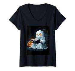 Damen Halloween Deko Frauen Geist Buch Männer Kinder Halloween T-Shirt mit V-Ausschnitt von Halloween Kostüm Damen Herren Halloween Outfit