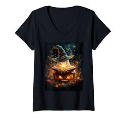 Damen Halloween Deko Frauen Geist Buch Männer Kinder Halloween T-Shirt mit V-Ausschnitt von Halloween Kostüm Damen Herren Halloween Outfit