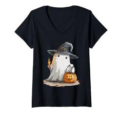 Damen Halloween Deko Frauen Geist Kürbis Männer Kinder Halloween T-Shirt mit V-Ausschnitt von Halloween Kostüm Damen Herren Halloween Outfit