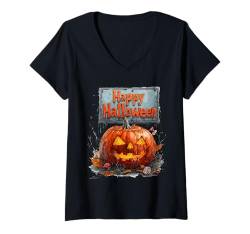 Damen Halloween Deko Frauen Kürbis Design Männer Kinder Halloween T-Shirt mit V-Ausschnitt von Halloween Kostüm Damen Herren Halloween Outfit