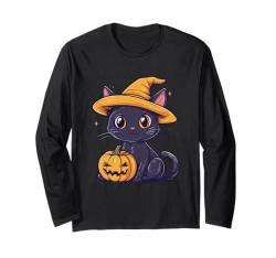 Halloween Deko Frauen Männer Kinder Katze Kürbis Halloween Langarmshirt von Halloween Kostüm Damen Herren Halloween Outfit