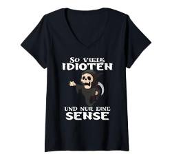 Damen Halloween Kostüm Kinder lustiges Sensenmann Zombie Skelett T-Shirt mit V-Ausschnitt von Halloween Kostüm Herren Grusel Deko Party Geschenk