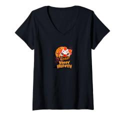 Damen Halloween clown kürbis Horror Blutige Blutspritzer Kostüm T-Shirt mit V-Ausschnitt von Halloween Kostüm TRO Geschenke Für Herren Damen