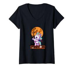 Damen lüstiges Zombiecorn Zombie Einhorn Halloween Für Damen T-Shirt mit V-Ausschnitt von Halloween Kostüm TRO Geschenke Für Herren Damen