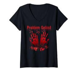 Damen Halloween Blutige Hände Blutspritzer Kostüm Zombie Blut T-Shirt mit V-Ausschnitt von Halloween Kostüm Vampire Verkleidung Herren Damen