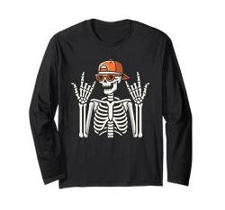 Rocker Skelett mit Kappe Halloween Herren Rock Hand Skater Langarmshirt von Halloween Party Costumes Women Men Kids Boys Girls