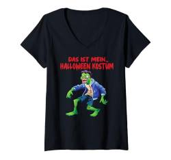 Damen Halloween Kostüm Kinder lustiges Monster Zombie outfit T-Shirt mit V-Ausschnitt von Halloween Party Kostüm Damen Grusel Deko Geschenk