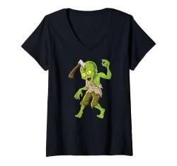 Damen Halloween Kostüm Kinder lustiges Sensenmann Zombie Skelett T-Shirt mit V-Ausschnitt von Halloween Party Kostüm Damen Grusel Deko Geschenk