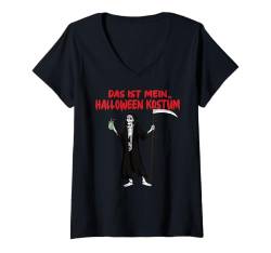 Damen Halloween Kostüm Kinder lustiges Sensenmann Zombie Skelett T-Shirt mit V-Ausschnitt von Halloween Party Kostüm Damen Grusel Deko Geschenk