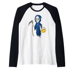 Halloween Kostüm Kinder lustiges Sensenmann Zombie Skelett Raglan von Halloween Party Kostüm Damen Grusel Deko Geschenk