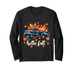 Hello Fall Shirt Lustig Halloween Kürbis Büffel Plaid Truck Langarmshirt von Halloween Pumpkin Buffalo Plaid Truck Hello Fall