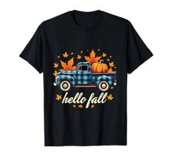 Hello Fall Shirt Lustig Halloween Kürbis Büffel Plaid Truck T-Shirt von Halloween Pumpkin Buffalo Plaid Truck Hello Fall