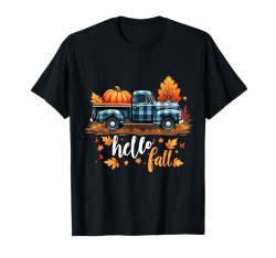 Hello Fall Shirt Lustig Halloween Kürbis Büffel Plaid Truck T-Shirt von Halloween Pumpkin Buffalo Plaid Truck Hello Fall