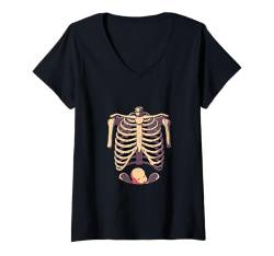 Damen Spooky Halloween Skelett schwangere Baby Ankündigung für Mam T-Shirt mit V-Ausschnitt von Halloween-Schwangerschaftskostüm