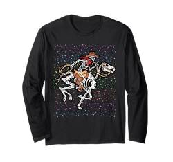 Skelett Cowboy Halloween Design Lustige Rodeo Knochen Männer Jungen Langarmshirt von Halloween Skeleton Design Men Boys Kids