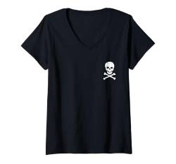 Damen Totenkopf gekreuzte Knochen Tasche Halloween Design Skelett Knochen T-Shirt mit V-Ausschnitt von Halloween Skeleton Design Men Women Kids