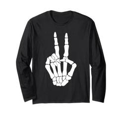 Lustiges Skelett Hände Herz Schild Retro Kostüm Halloween niedlich Langarmshirt von Halloween Skeleton Hand Sign Costume Women Men Kid