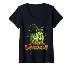 Damen Summerween Vibes Sweet Ice Cream Watermelon Summer Halloween T-Shirt mit V-Ausschnitt von Halloween Summerween Spooky Season Men Women Kids