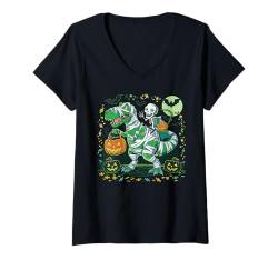 Damen Skeleton Riding Mummy Dinosaur Boo Halloween Kids Boys Girls T-Shirt mit V-Ausschnitt von Halloween shirts for Kids Boys Girls Skeleton TRex