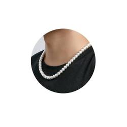 Halora Perlenkette Herren Damen Perlen Choker Kette 50cm Lang Weiße Perlenkette Pearl Necklace Herrenschmuck Geschenke Mens Jewellery Perlen 8mm von Halora