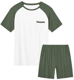 Haloumoning Jungen Schlafanzug Set Kinder Kurzarm Pyjamaset Sommer Zweiteiliger Nachtwäsche mit T-Shirt und Schlafhose Shorts - Größe 120 bis 160 Grün 130 von Haloumoning