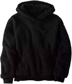 Haloumoning Kapuzenpullover Kinder Teddy Fleece Hoodie Unisex Warm Sherpa Sweatershirt Mädchen Jungen Winter Plüsch Pullover mit Taschen Schwarz 160 von Haloumoning