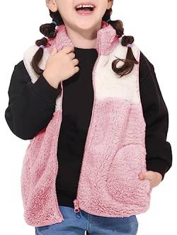 Haloumoning Mädchen Jacke Ärmellose Sherpa Teddy Fleece Kinder Weste Niedliche Jacke mit Taschen Reißverschlüsse,Rosa,9-10Jahre von Haloumoning