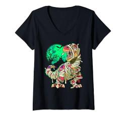 Damen Mummy T-Rex Halloween Kinder Jungen Mädchen Kürbis Dinosaurier T-Shirt mit V-Ausschnitt von Haloween T-Rex Zajoo