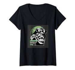Damen Hysterie, grünhaariger Ausgestoßener mit Flammen Brille, Zähne T-Shirt mit V-Ausschnitt von Hamiltonmagic