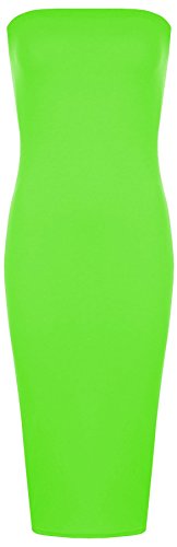 Hamishkane Damen Boob Tube Plain Bandeau trägerlos Stretch Bleistift Lang Figurbetontes Midikleid, neon green, 34-36 von Hamishkane