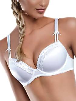 Hammerschmid Dirndl BH 97301, bequemer Push Up in weiß für Tracht und Mieder, Büstenhalter mit Softcubs für sexy Dekolleté, atmungsaktiver Damen-Spitzen-Bra 85-A von Hammerschmid