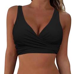 Hanaoops Damen Bikini Oberteil Große Brüste Push Up Bikini Top Ausschnitt Wickeloptik Sport Bra Crossover Badeanzug Top Sommer Rückenfrei Swimsuit Bra von Hanaoops