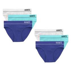 Hanes Damen Originals Bikinihöschen, nahtlos, Stretch, gerippt, 6er-Pack Unterwäsche im Bikini-Stil, Weiß/Blaugrün/helles Violett-Indigo, M von Hanes