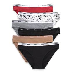 Hanes Damen Originals Underwear Höschen, Stretch-Baumwoll, 6er-Pack Unterwäsche im Bikini-Stil, Shelton Red, Star Print, Beton Pe Heather, Black, Deep Glow, Black, M von Hanes