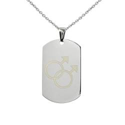 Hanessa Personalisierte Kette mit Gravur Edelstahl 45-60 cm mit Anhänger Dog Tag mit Symbol männlich in silber - Personalisierte Halskette für Männer - Personalisierter Schmuck Herren von Hanessa