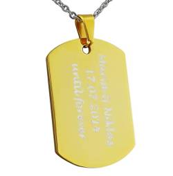 Hanessa Personalisierte Kette mit Gravur Edelstahl 49 cm mit Anhänger Dog Tag Erkennungsmarke in gold - Personalisierte Halskette für Männer und Frauen - Personalisierter Schmuck Damen Herren von Hanessa