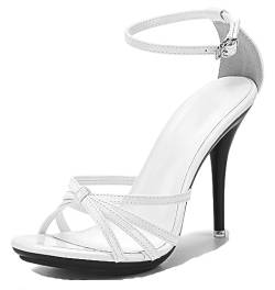 Hanfike Damen Sommer Elegant Sandaletten Stiletto High Heel Fesselriemen Sommerschuhe Weiß EU 40.5 von Hanfike