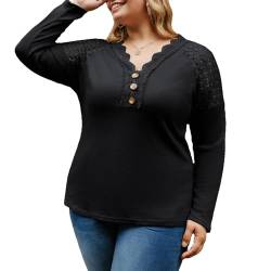 Hanna Nikole Damen Blusen Damen Langarmshirt Ärmeln Elegant Spitzen Damen Tshirt mit V Ausschnitt Elegantes Hemd Schwarz von Hanna Nikole