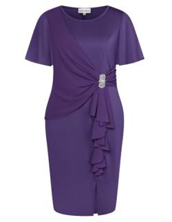 Hanna Nikole Damen Charmant Bleistiftkleid Kurven Cocktailkleid Damen für Formell Kleider Damen Knielang Purple 52 von Hanna Nikole