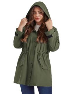 Hanna Nikole Damen Große Größe Leicht Regenmantel Wasserdicht Regenjacke Winter Windjacke mit Kapuze Armeegrün 52 von Hanna Nikole