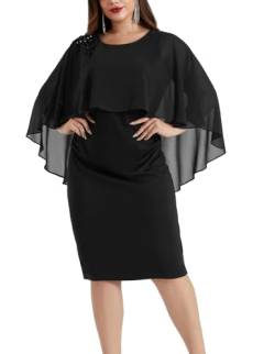 Hanna Nikole Damen Rundhals Cocktailkleid Große Größe Knielang Partykleid mit Chiffon Overlay Schwarz 48 von Hanna Nikole