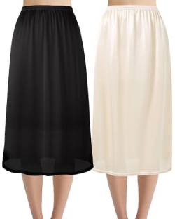 Hanpceirs 69/79cm 2 Stück Lang Röcke für Damen Unterrock Petticoat für Unter Kleider Extender Unterrock Lang Schwarz und Beige S von Hanpceirs