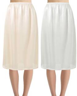 Hanpceirs 69/79cm 2 Stück Lang Röcke für Damen Unterrock Petticoat für Unter Kleider Extender Unterrock Weiß und Beige S von Hanpceirs