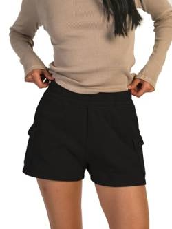 Hanyomo Frauen Trainieren Fitness Bequem Sweatshorts Sportlich Läuft Kordelzug Frottee-Baumwolle Kurze Hose Schwarz M von Hanyomo