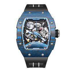 Haofa Automatische Kohlefaser 3D Mond Kaninchen Raumschiff Mechanische Uhr für Männer Hohl Wasserdicht Leuchtende Männer Uhr Lässige Mode 1986 Blau von Haofa