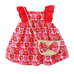 Haokaini Baby Mädchen Sommer Kleidung Puppenhalsband Blumenmuster Erdbeere Prinzessin Sommerkleid Umhängetasche von Haokaini