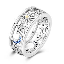 925 Sterling Silber Ehering Eternity-Ringe für Frauen & | Hohles Design mit Zirkonia, Sonne, Mond, Stern-Motiv | 8 mm breit, hypoallergen, minimalistisch und leicht von Hapour