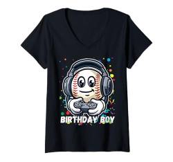 Damen Geburtstag Junge Bro Baseball Geburtstag Junge Baseballspieler T-Shirt mit V-Ausschnitt von Happy Birthday Boy Video Gammer Baseball Lover