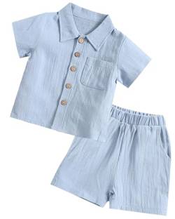 Happy Cherry Baby Kleidung Set Kleinkinder Sommer T-Shirt+Shorts Kurzarm 2 Stück Bekleidungssets Daily Outfit Größe 120/3-4 Jahre-Hellblau von Happy Cherry